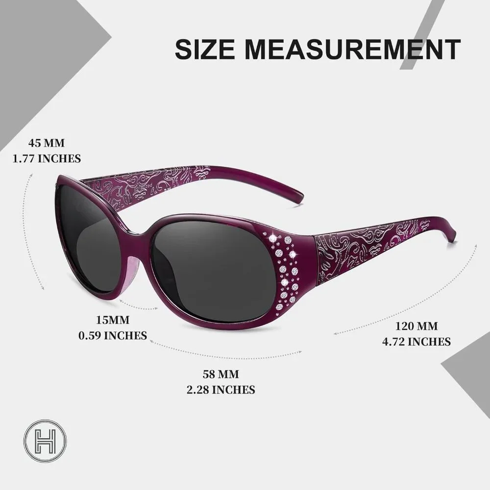 Womens Polarized Purple Frame Eyes Protection Sunglasses Rhinestone Around Wrap